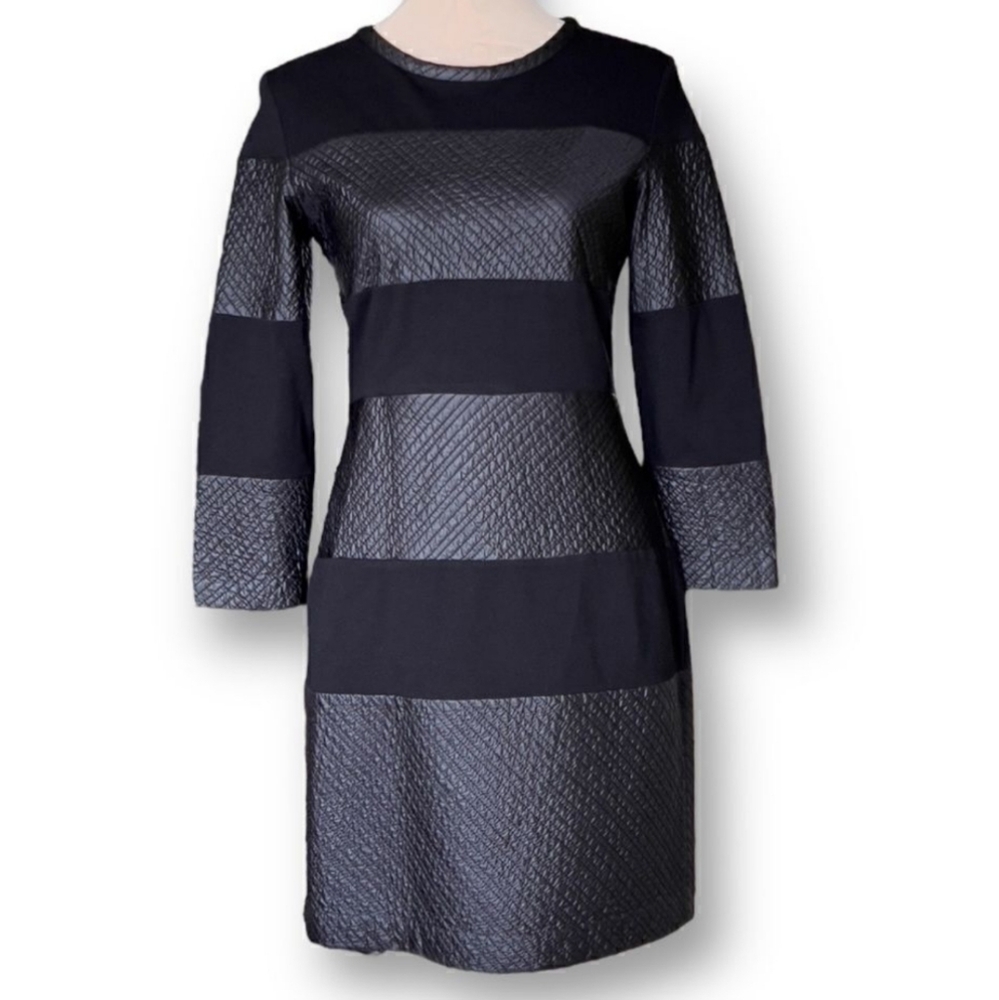 Theory Black Goshen Pryor Textured Sriped Knee Lenght Dress